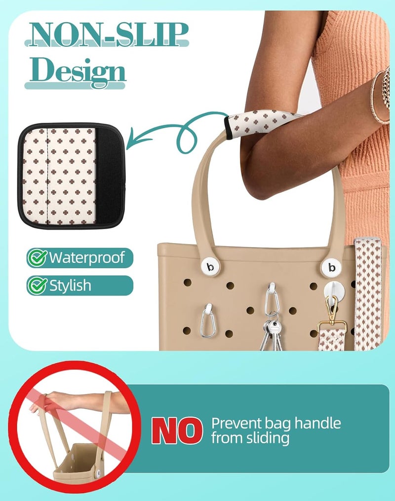 Toykee Bag Strap Charms Crossbody for Bogg Bag Accessories - Shoulder Strap Neoprene Luggage Handle Wrap for Suitcase & 2 Key Holders Coffee Geometry Pattern - Image 3